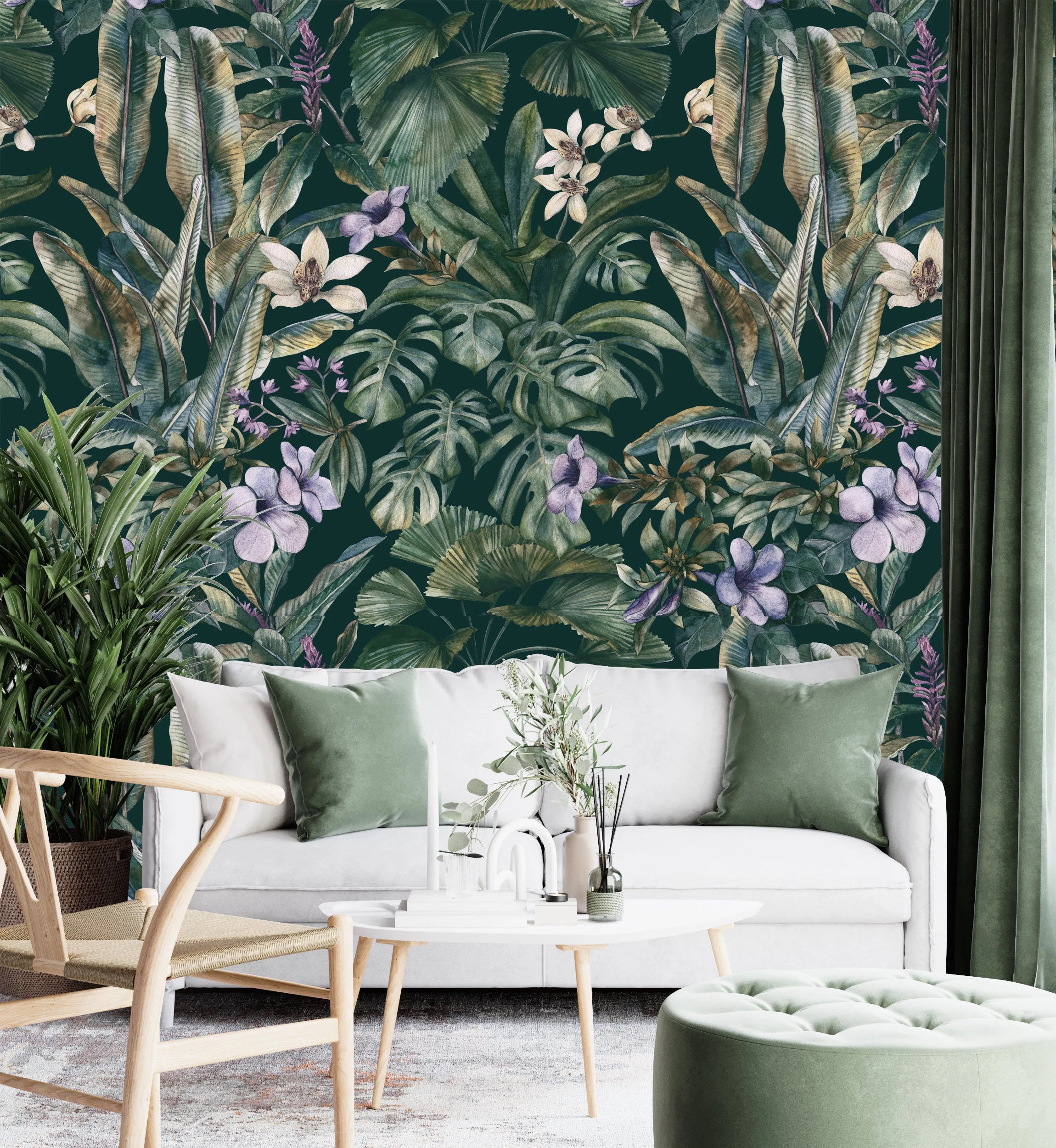 Green Tropical Leaf Wallpaper: Peel and Stick Vinyl Wall Mural