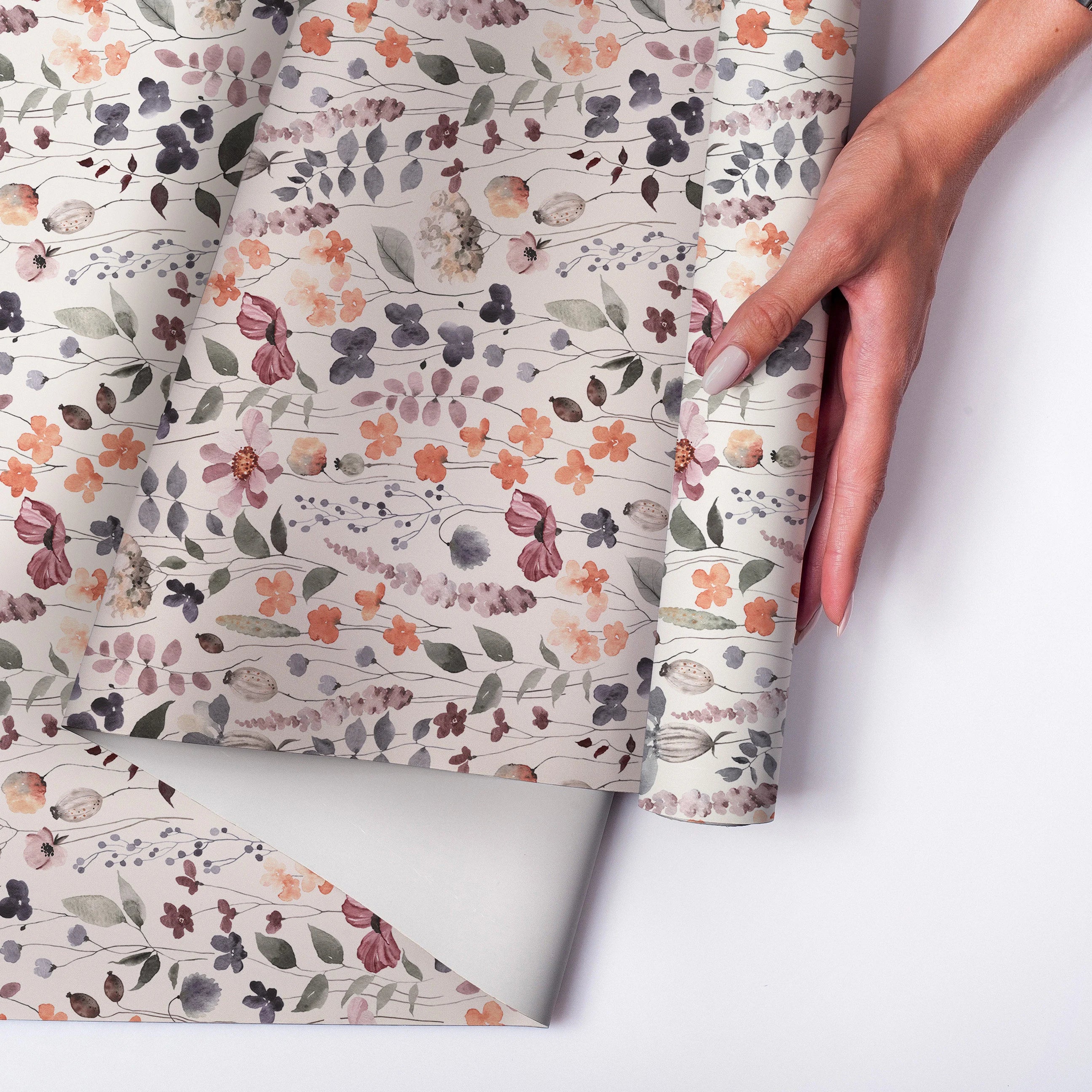 Watercolor Floral Peel and Stick Wallpaper: Botanical Wall Mural