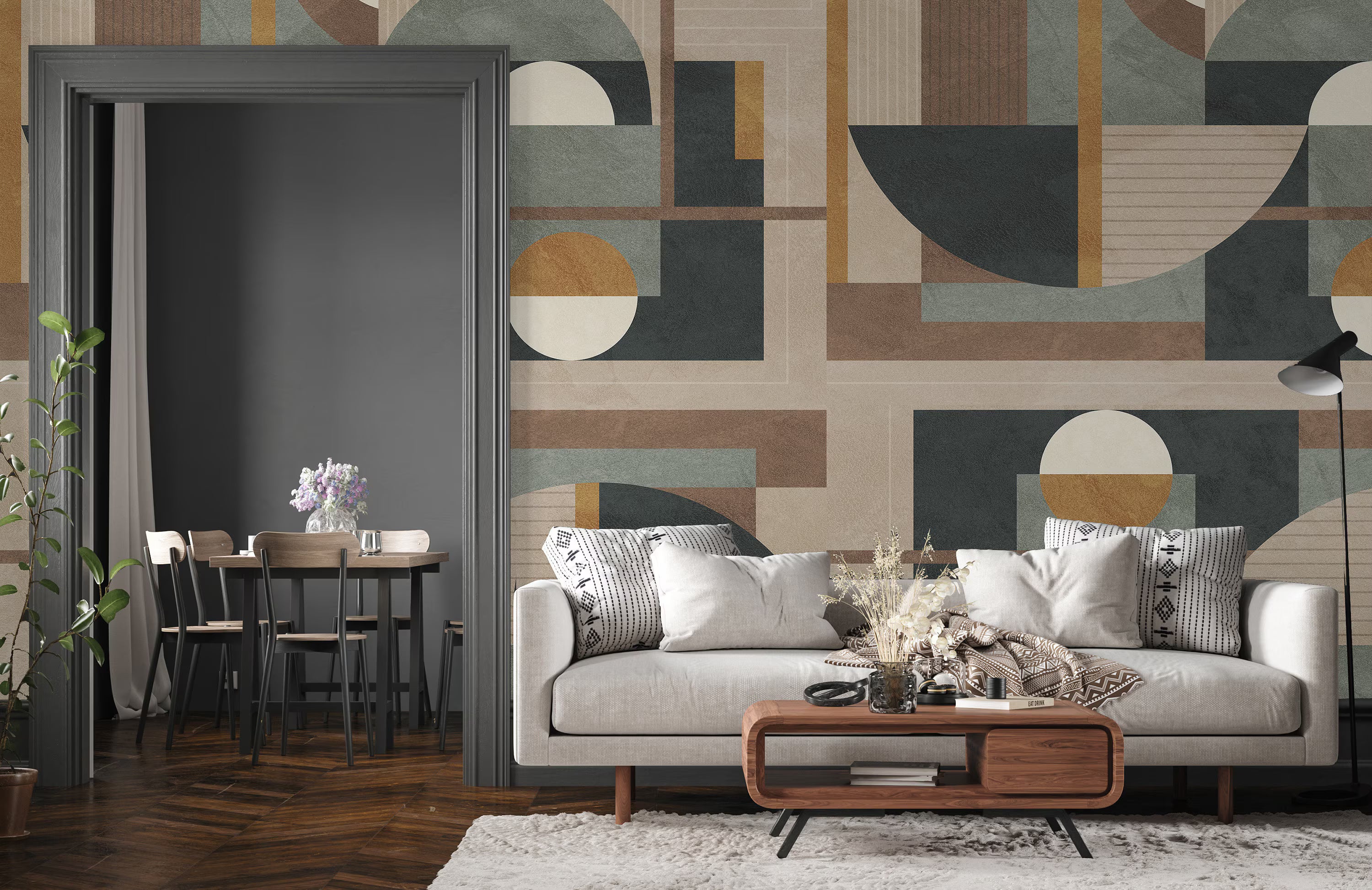 Geometric Art Deco Wallpaper Mural: Boho Peel and Stick