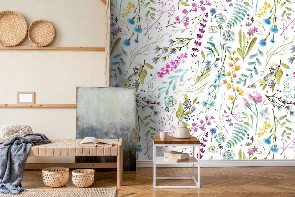 Watercolor Floral Wallpaper: Peel and Stick Removable Wall Mural
