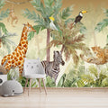 Jungle Safari Animals Wallpaper: Tropical Kids Room Mural (Peel and Stick)