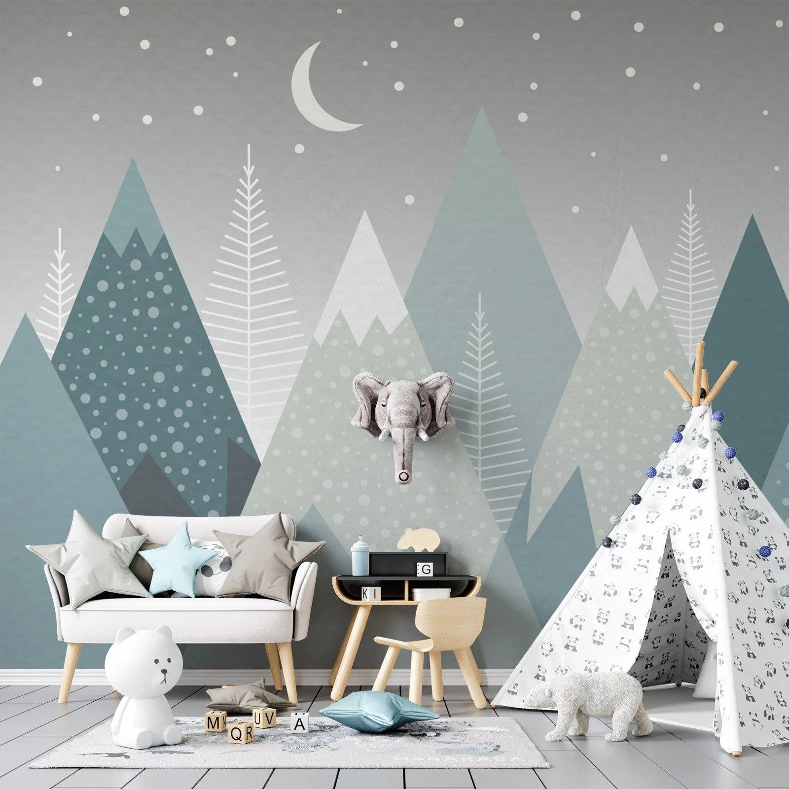 Mountain Nursery Wallpaper Mural: Peel and Stick Kids Room Decor