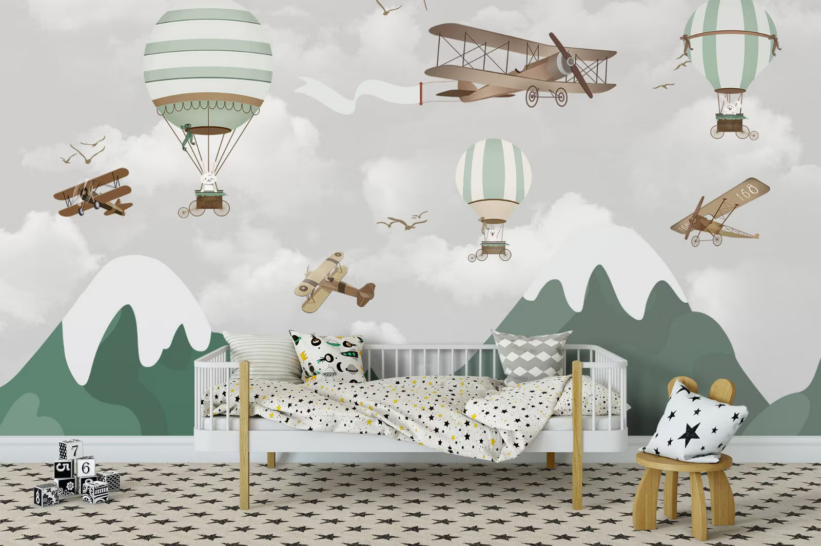 Hot Air Balloons Kids Wallpaper: Peel and Stick Nursery Mural