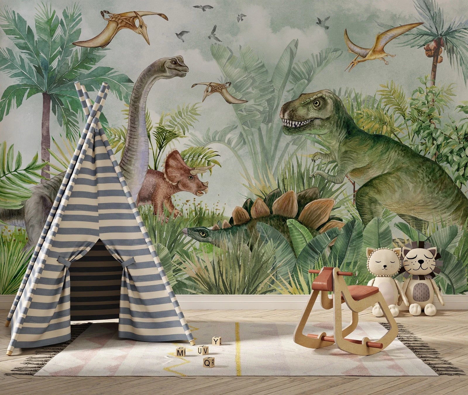 Dinosaur Wallpaper: Jurassic Nursery Peel and Stick Wall Mural