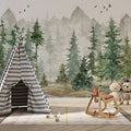 Mountain and Trees Kids Wallpaper – Peel and Stick Nursery Wall Mural