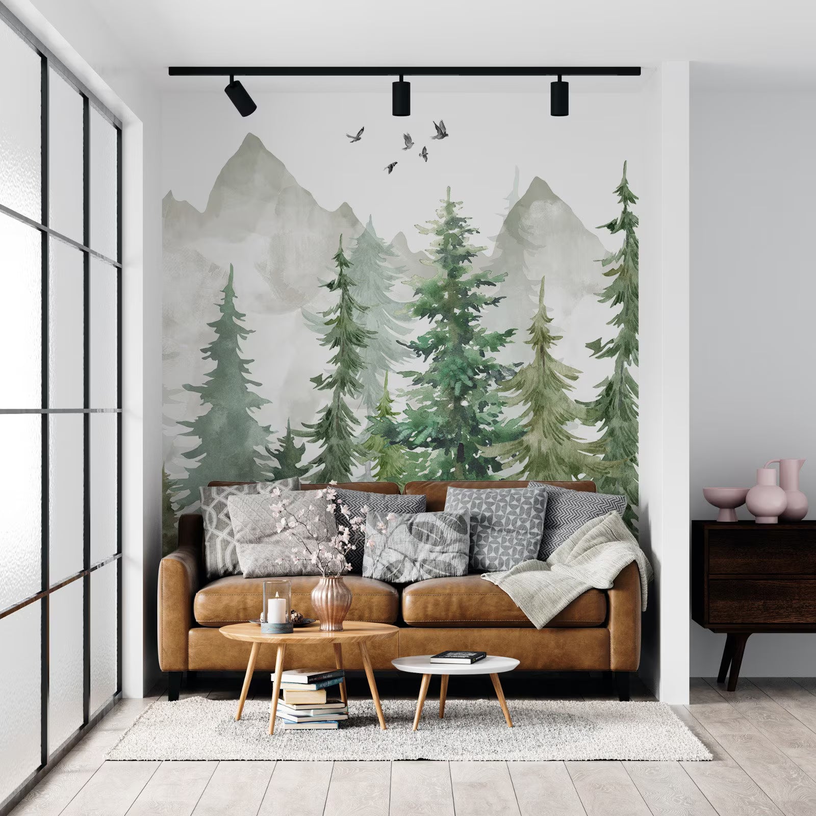 Mountain and Trees Kids Wallpaper – Peel and Stick Nursery Wall Mural