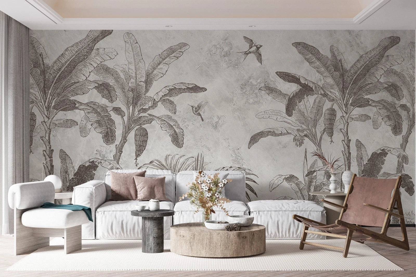 Tropical Palm Leaf Wallpaper Mural, Peel and Stick Removable Wall Mural
