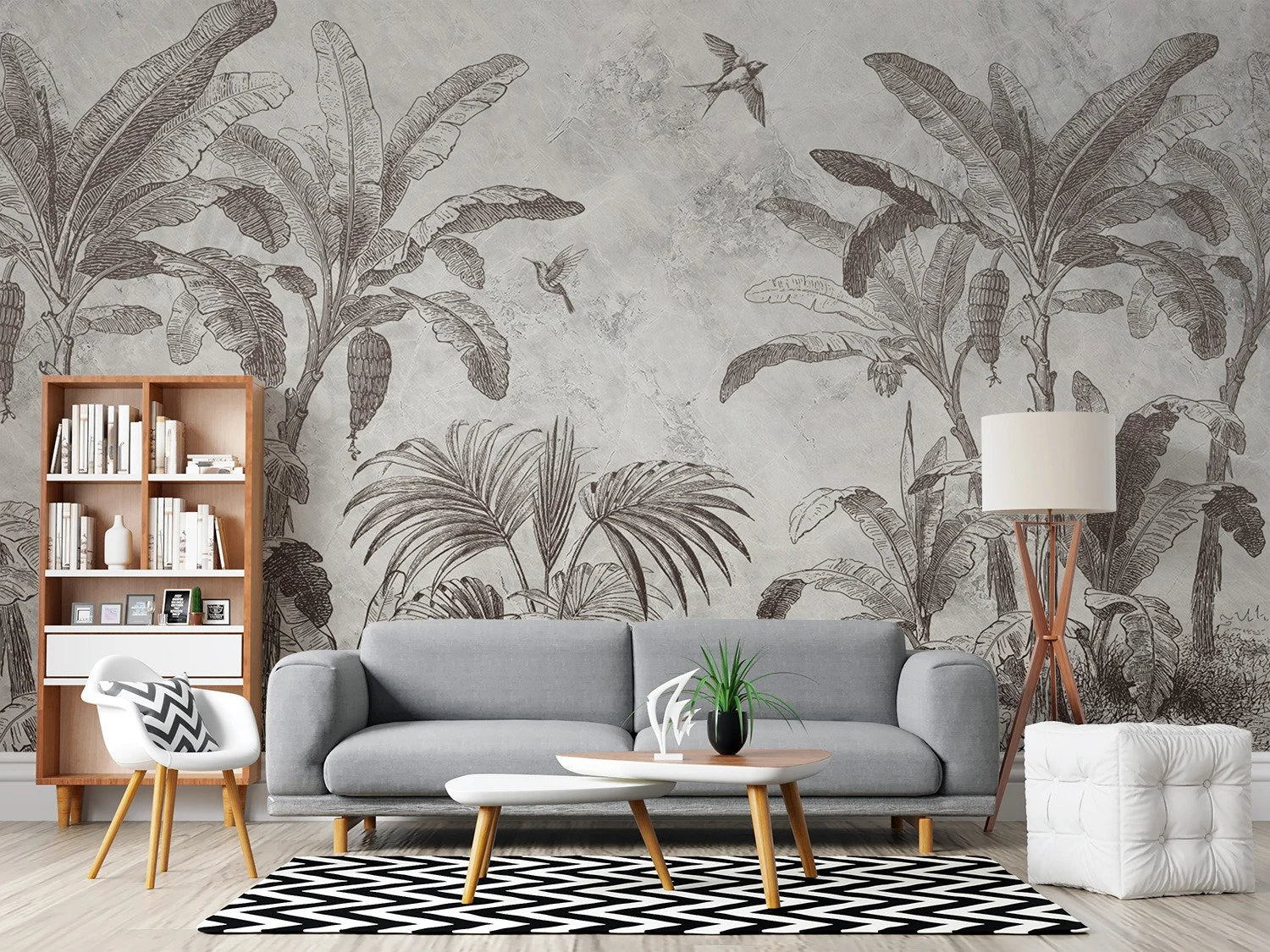 Tropical Palm Leaf Wallpaper Mural, Peel and Stick Removable Wall Mural