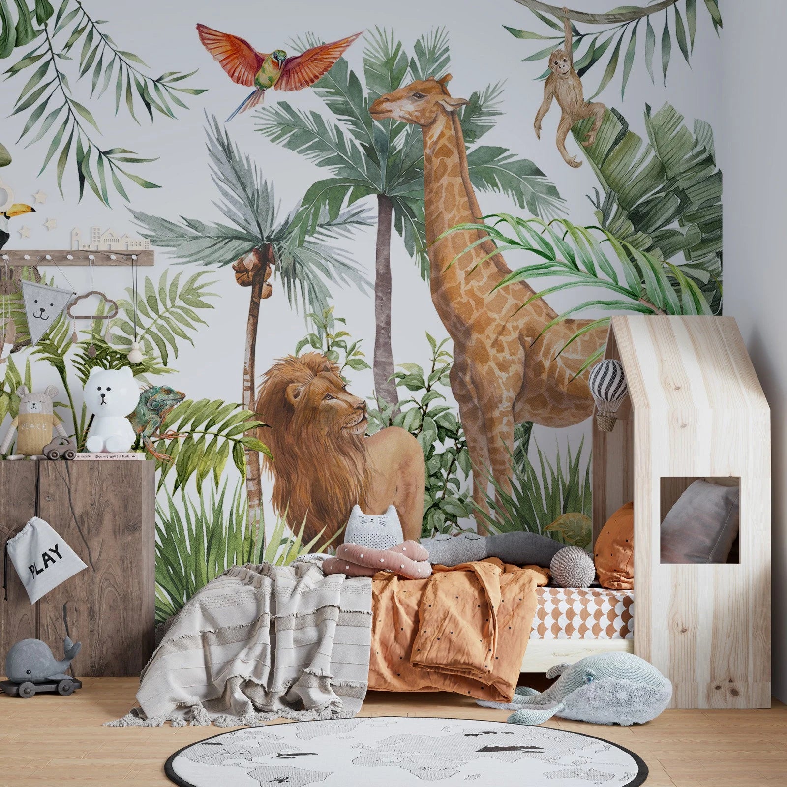 Jungle Safari Animals Wallpaper: Tropical Kids Room Mural (Peel and Stick)