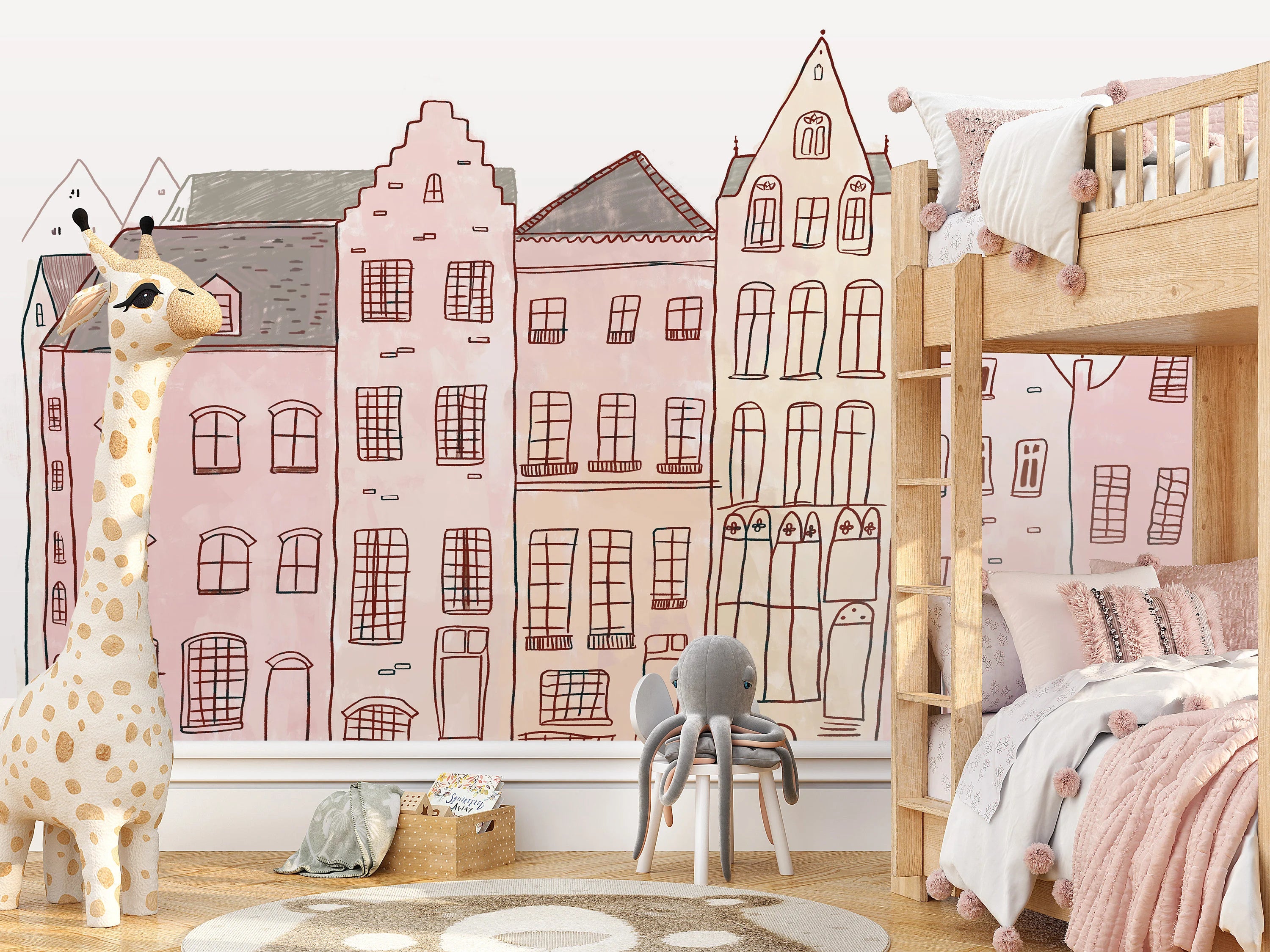 Kids Cityscape Wallpaper Mural, Peel and Stick Nursery Decor