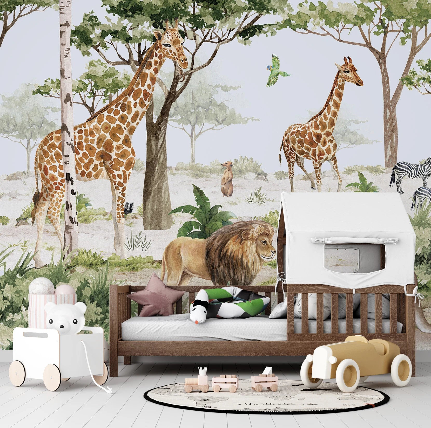 Safari Animals Peel and Stick Wallpaper: Jungle Mural, Children's Room Decor