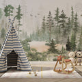 Mountain and Trees Kids Wallpaper: Peel and Stick Nursery Wall Mural
