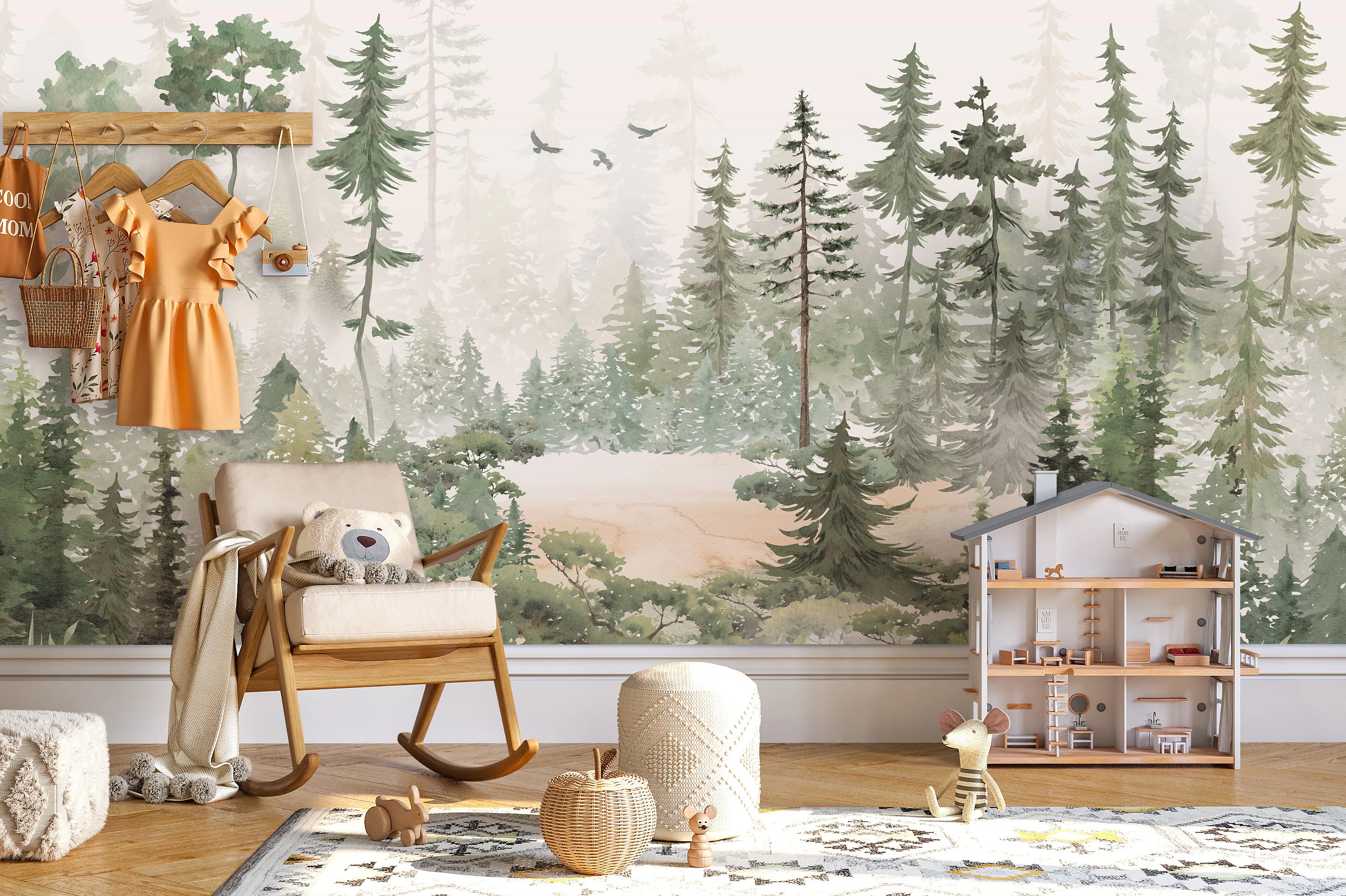 Mountain and Trees Kids Wallpaper: Peel and Stick Nursery Wall Mural