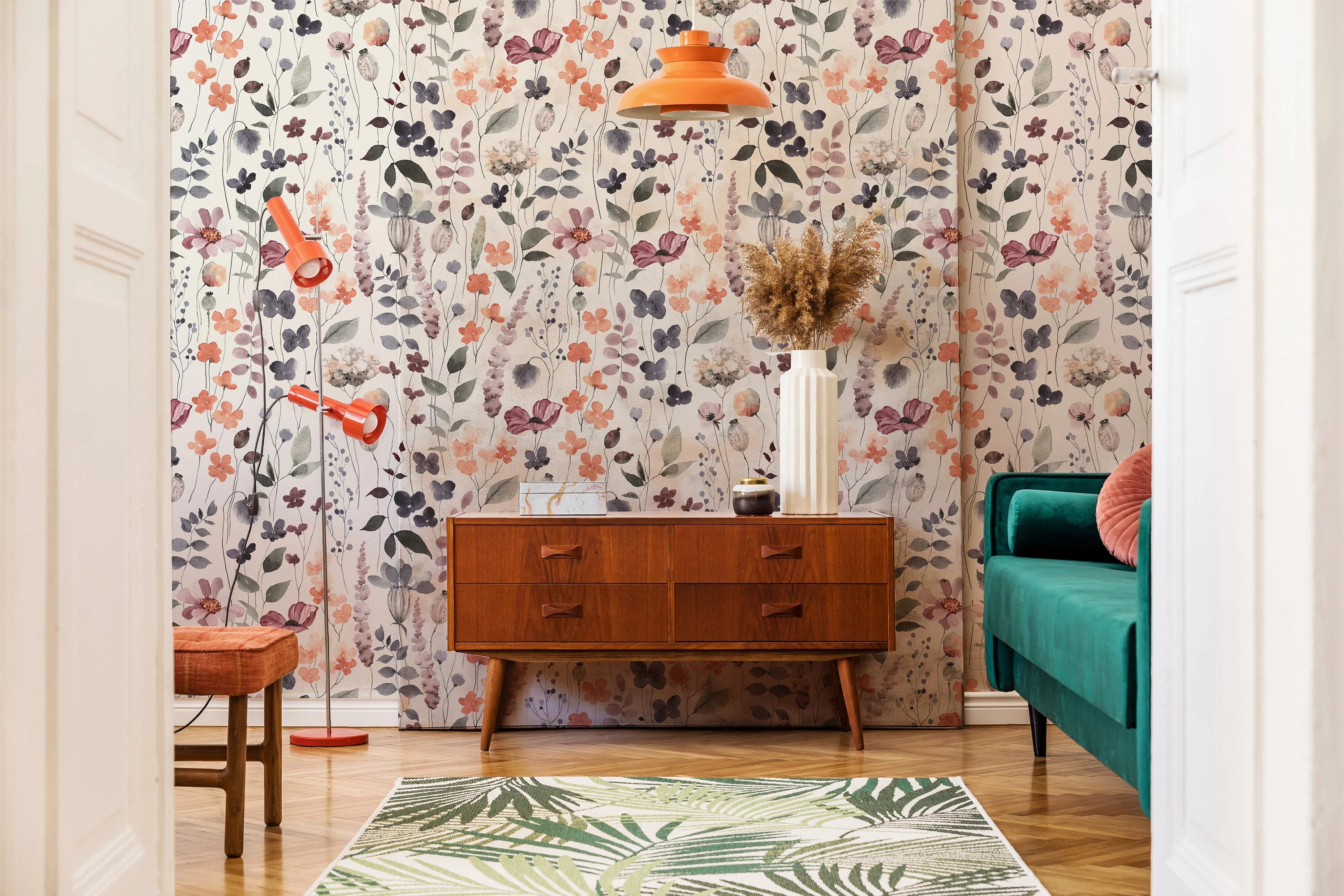 Watercolor Floral Peel and Stick Wallpaper: Botanical Wall Mural