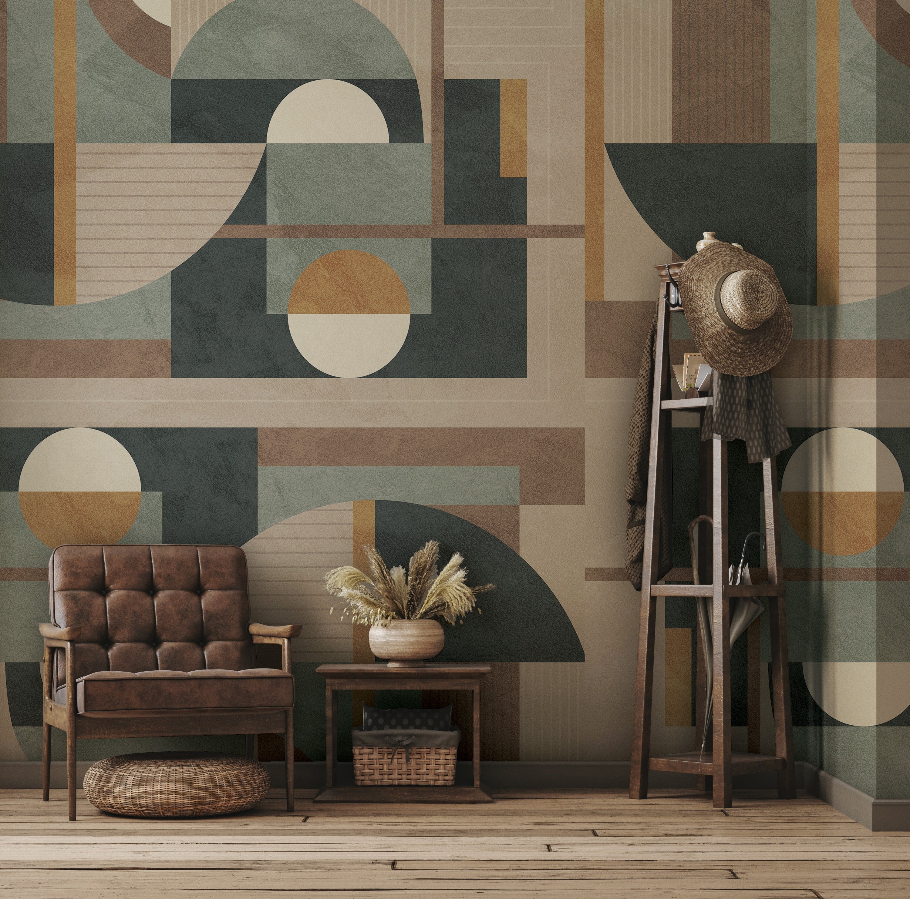 Geometric Art Deco Wallpaper Mural: Boho Peel and Stick