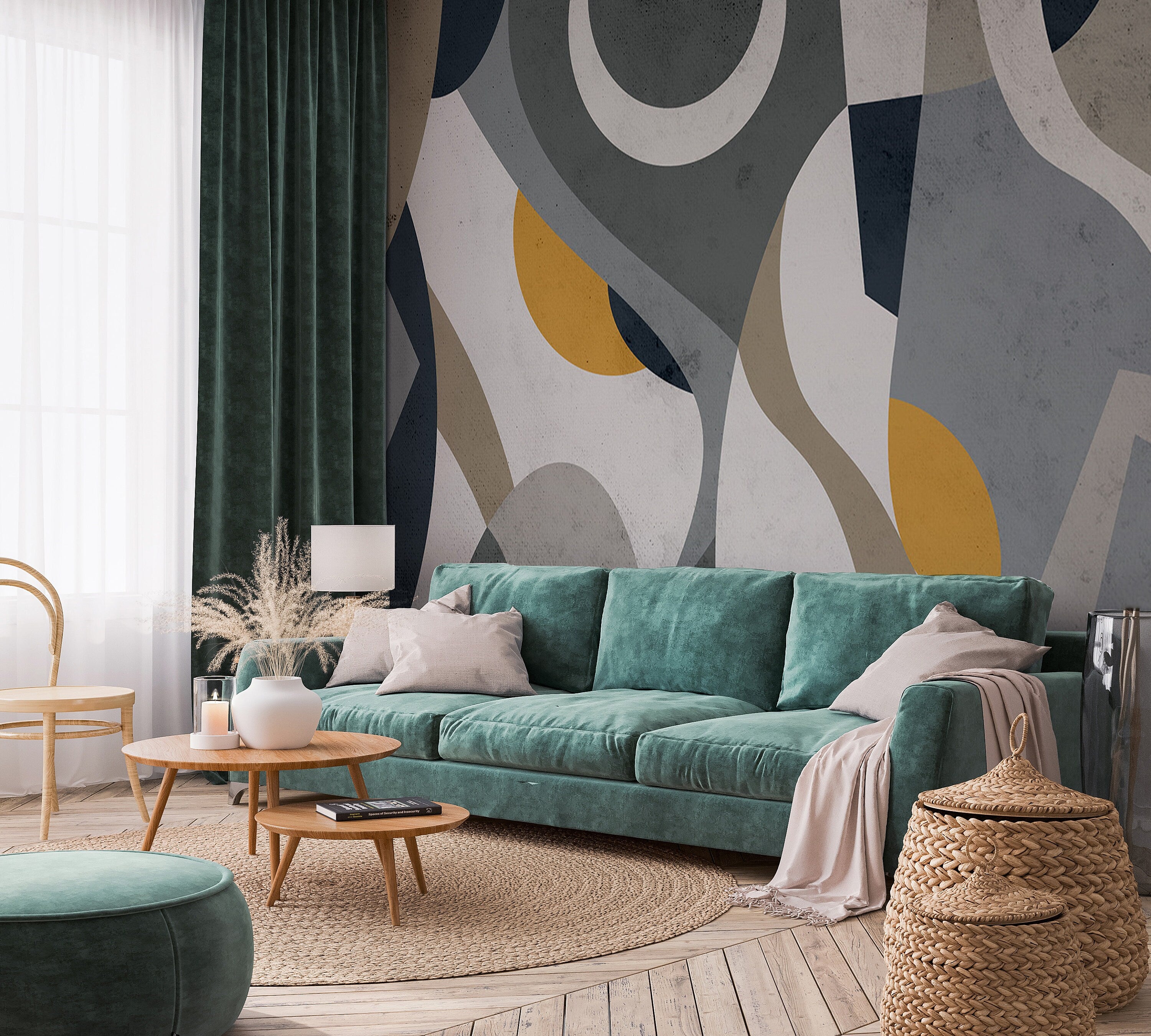 Geometric Art Deco Wallpaper: Boho Wall Mural, Removable Wallpaper