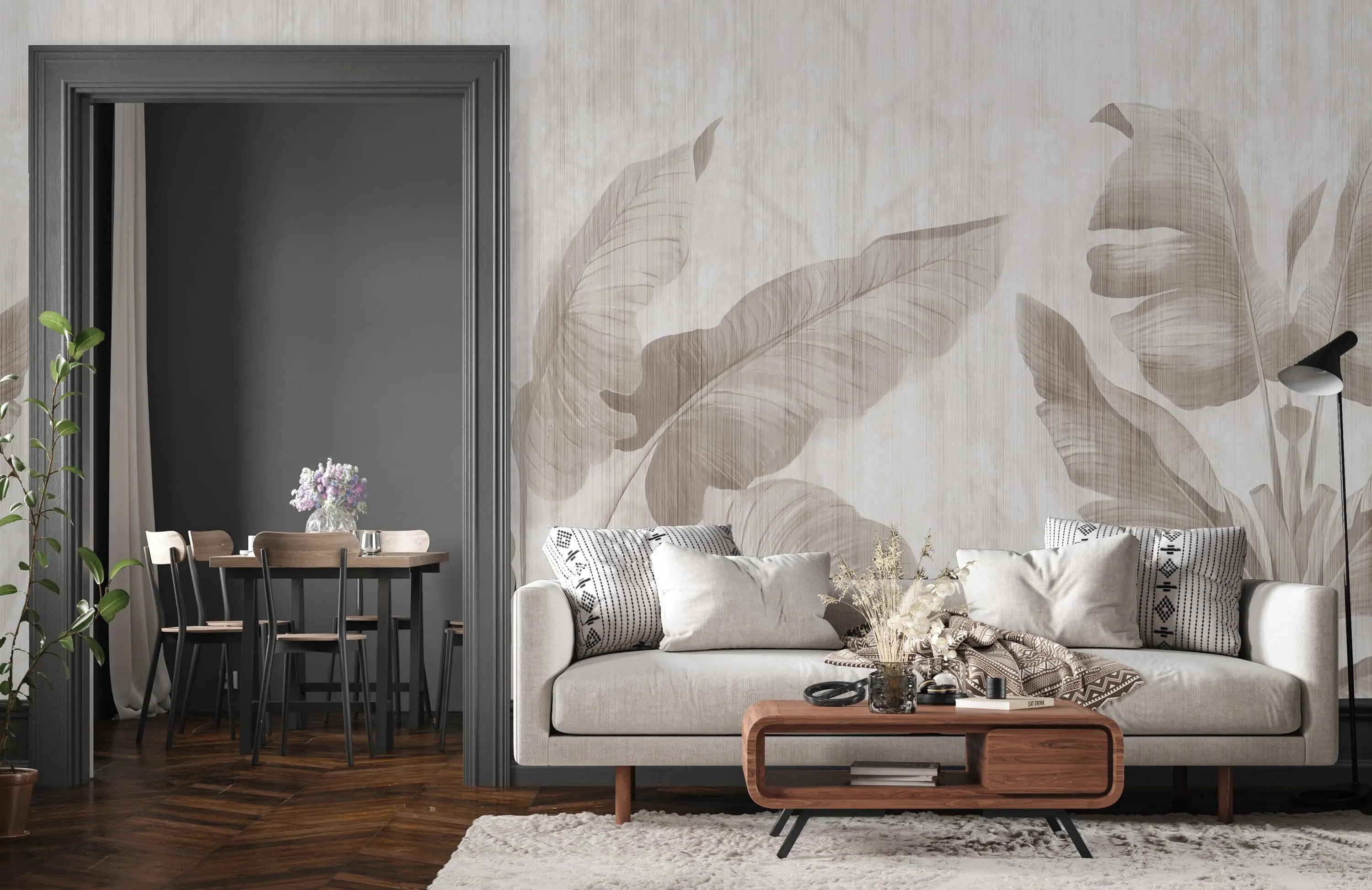 Tropical Leaves Wallpaper: Grey Palm Wall Mural (Peel and Stick)