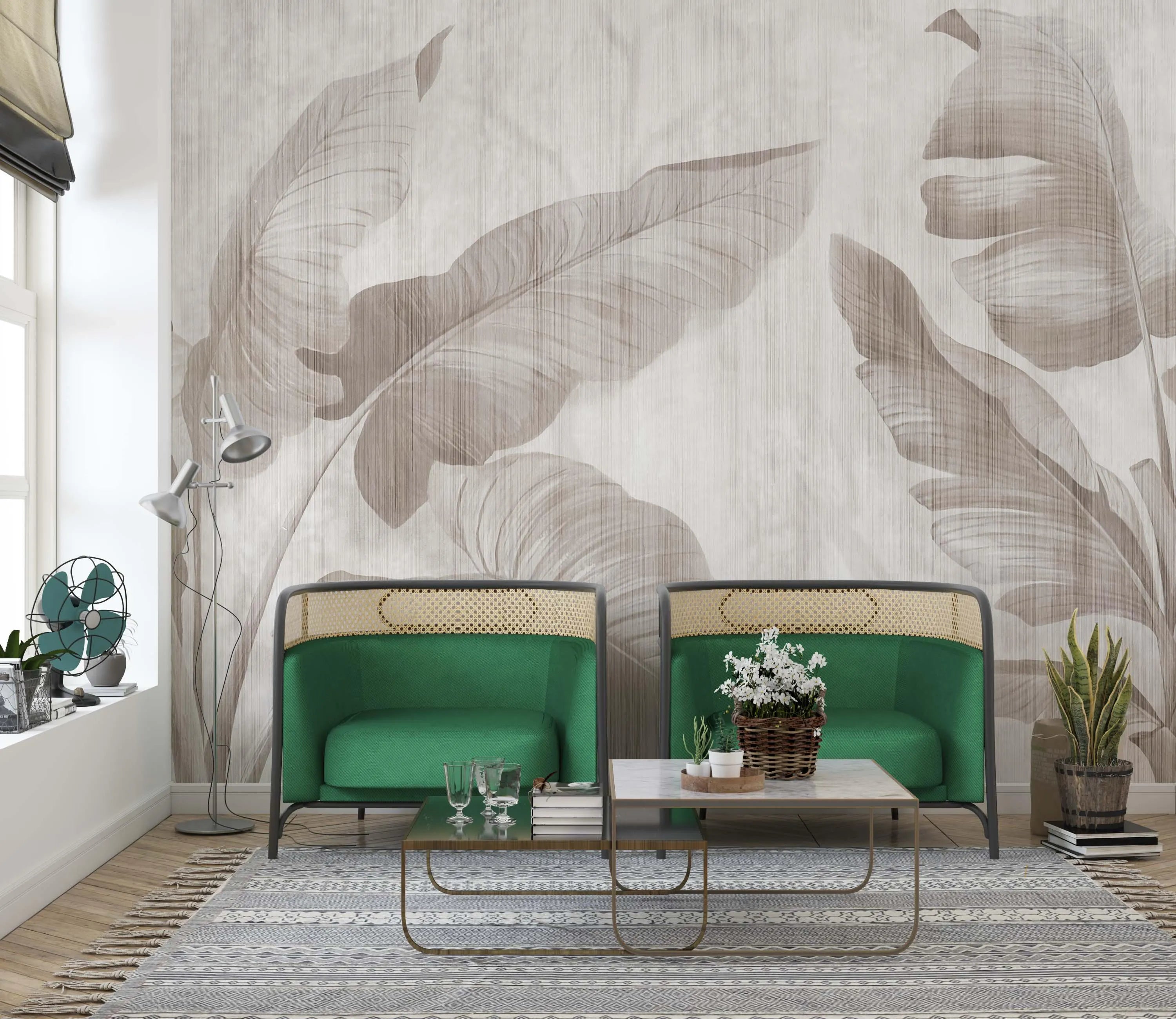 Tropical Leaves Wallpaper: Grey Palm Wall Mural (Peel and Stick)